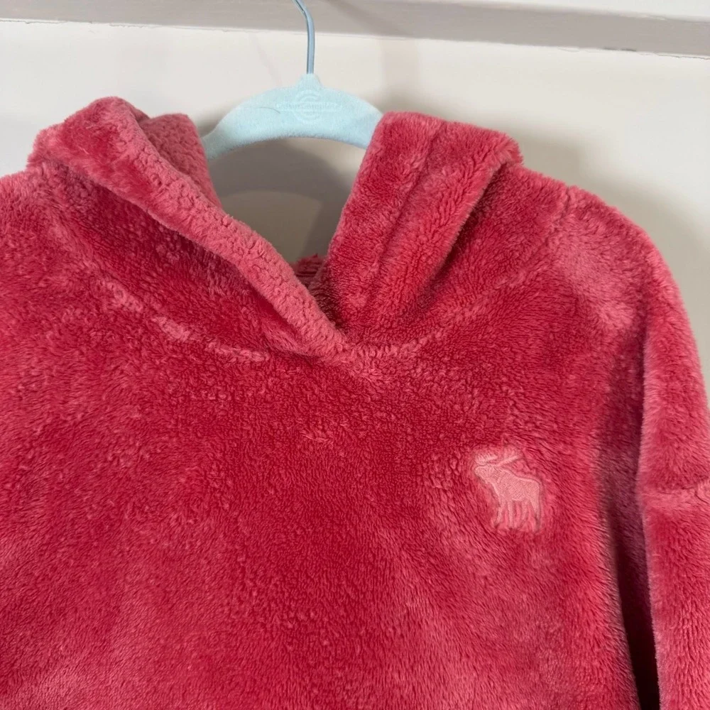 Abercrombie Kids Pullover Hoodie Girls Pink Sherpa Fleece Relaxed Winter - 11/12